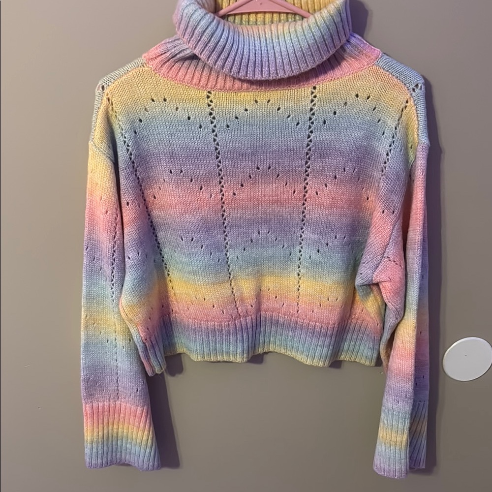 Storia Pink and Blue Cowl Turtleneck Sweater